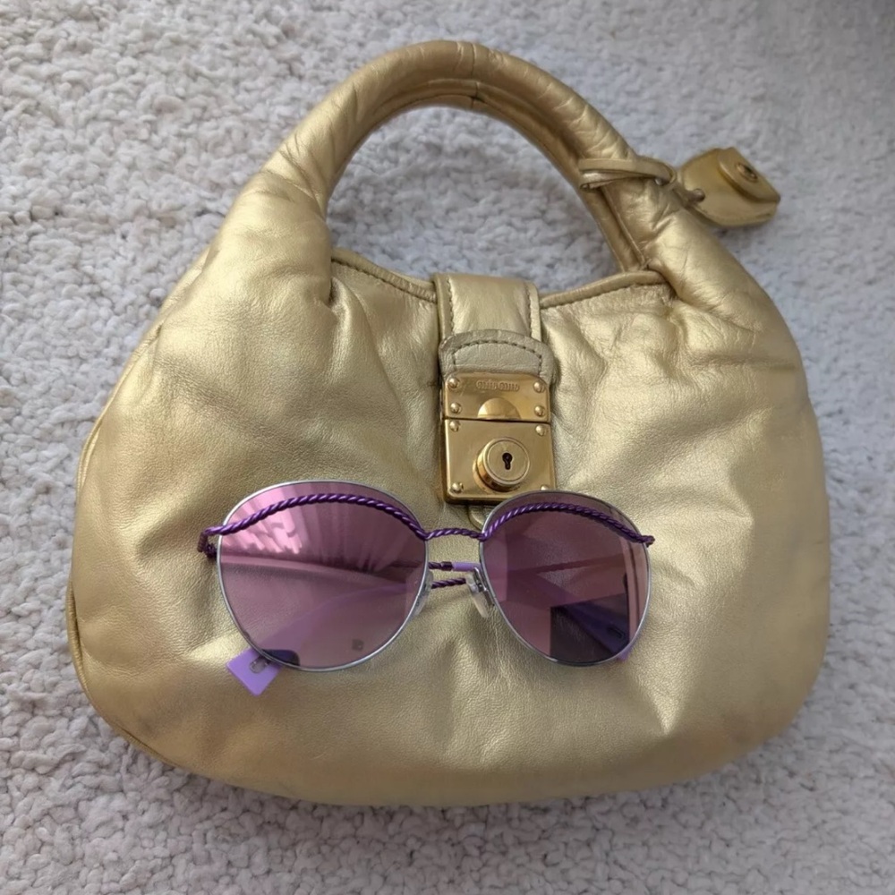 Auth MUI MUI Elegant Gold Y2K mini hobo leather Women's Handbag RARE vintage - Picture 14 of 14